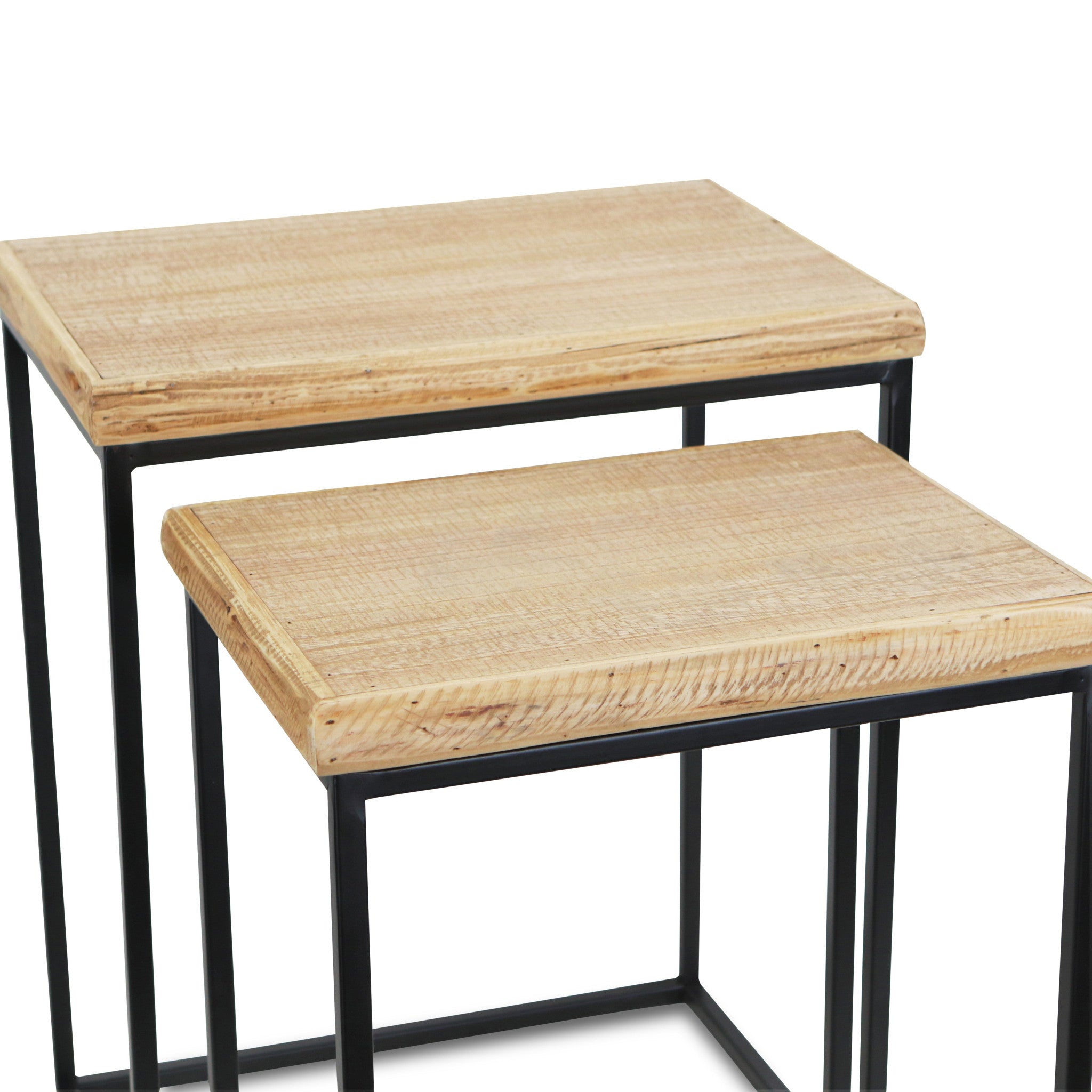 Set of Two 25" Black And Brown Solid Wood Nested Tables-7