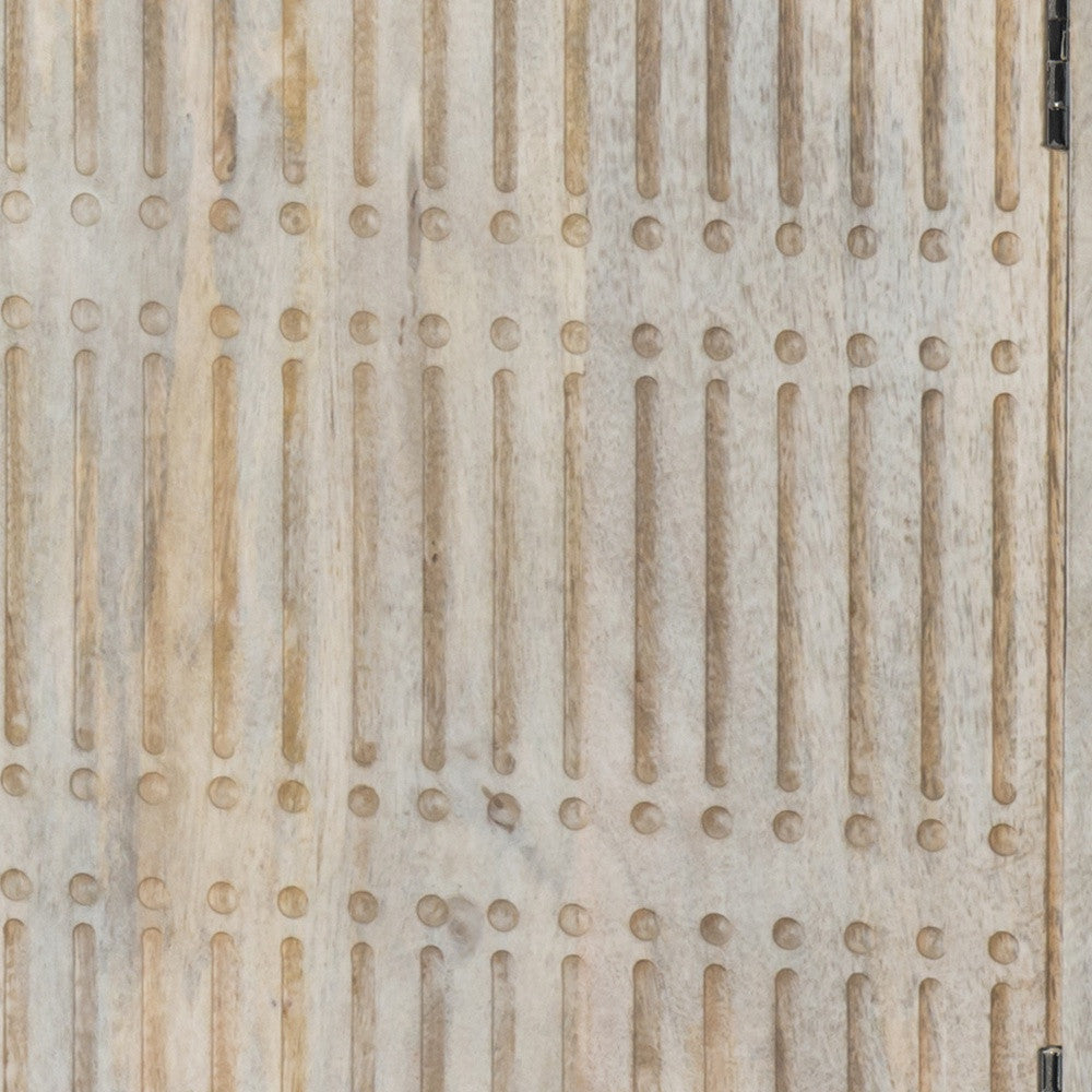 60" Ivory Carved Geometric Distressed Solid Wood Enclosed and Open Storage TV Stand-5