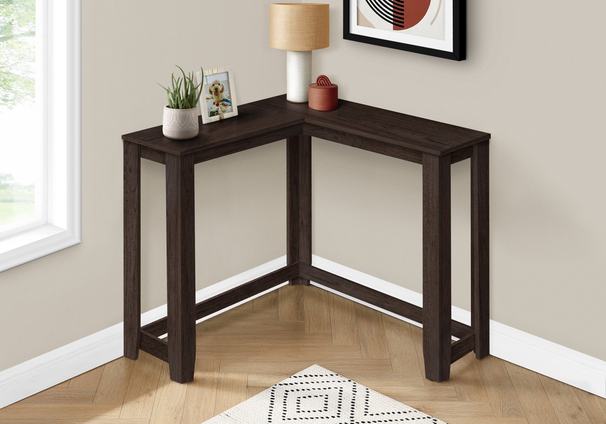 36" Espresso Solid Wood Distressed Corner Console Table-5