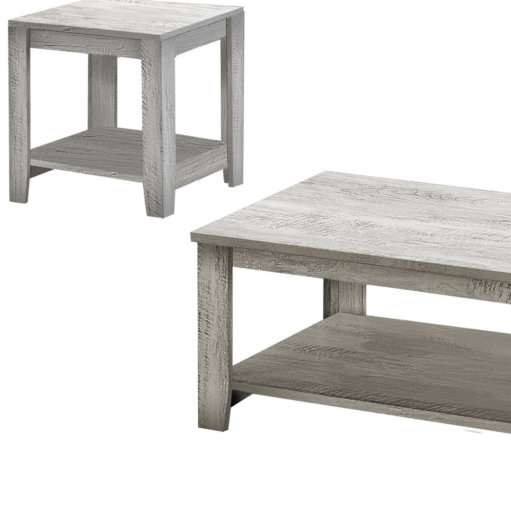 Set Of Three 42" Gray Rectangular Coffee Table With Three Shelves-3