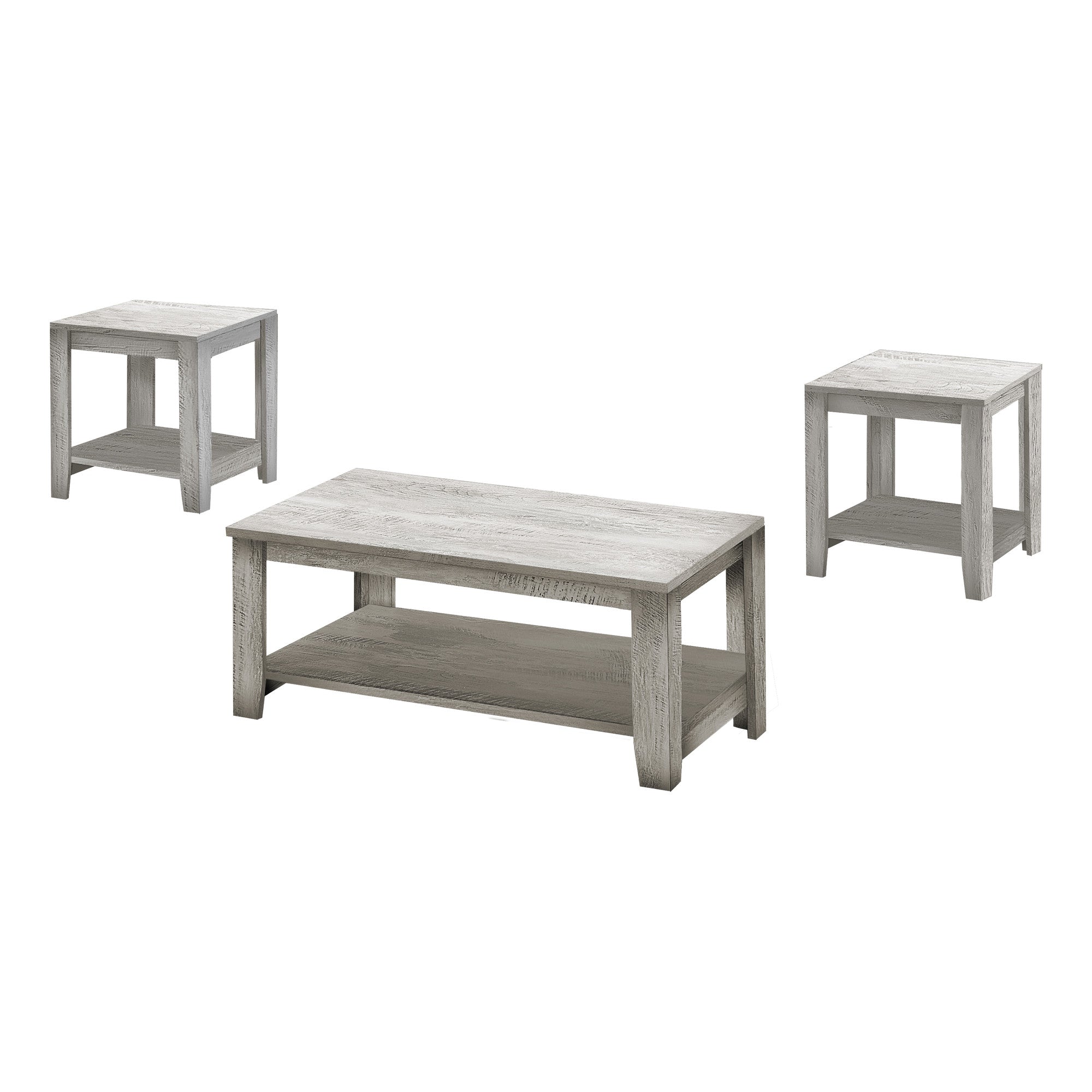 Set Of Three 42" Gray Rectangular Coffee Table With Three Shelves-1