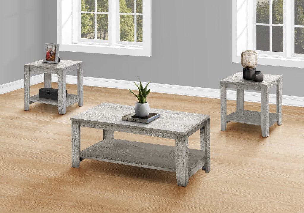 Set Of Three 42" Gray Rectangular Coffee Table With Three Shelves-5