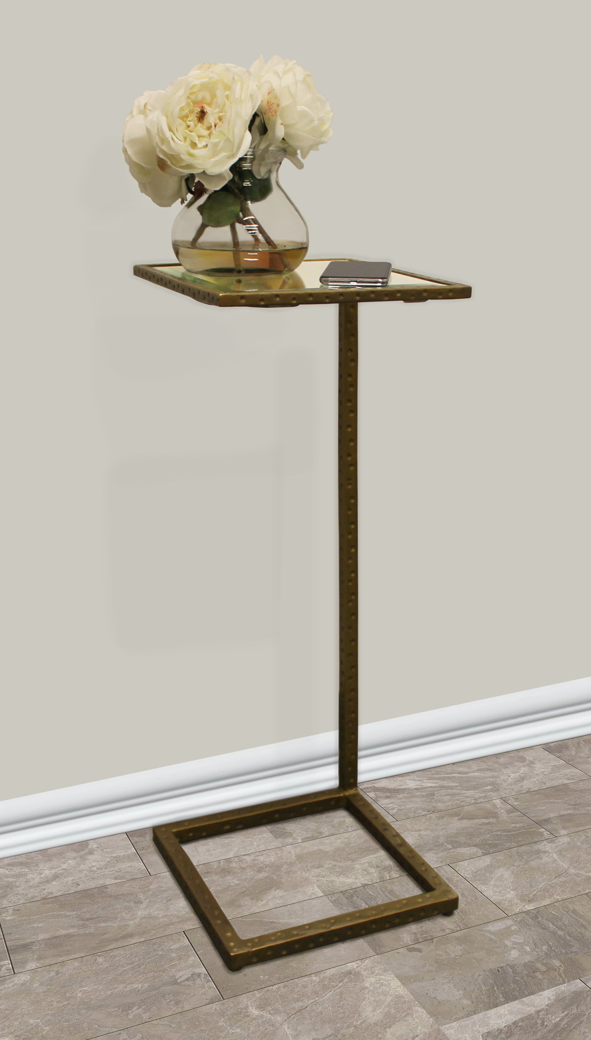 27" Brass And Silver Mirrored Square Mirrored End Table-4