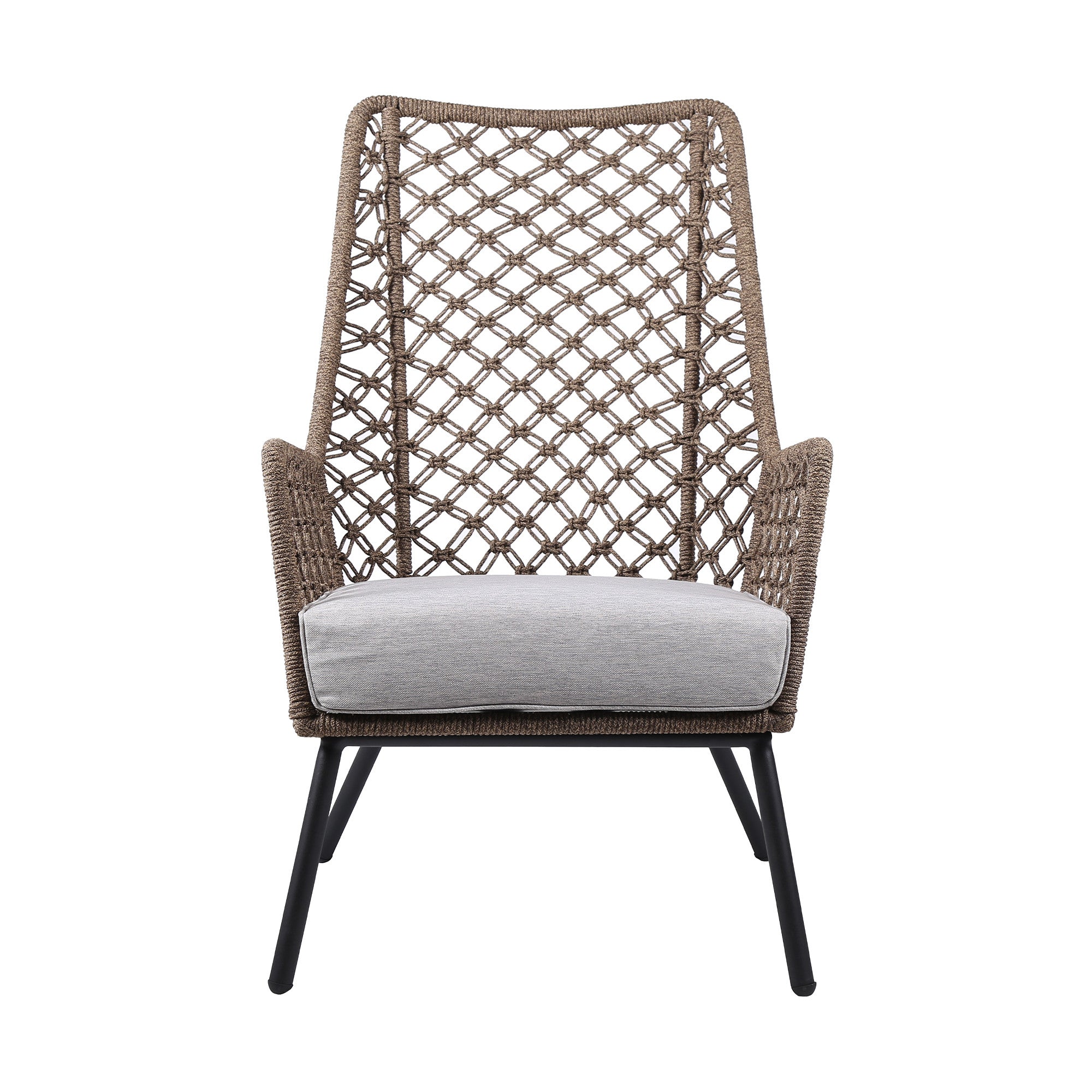 26" Gray Metal Outdoor Arm Chair with Gray Cushion-2