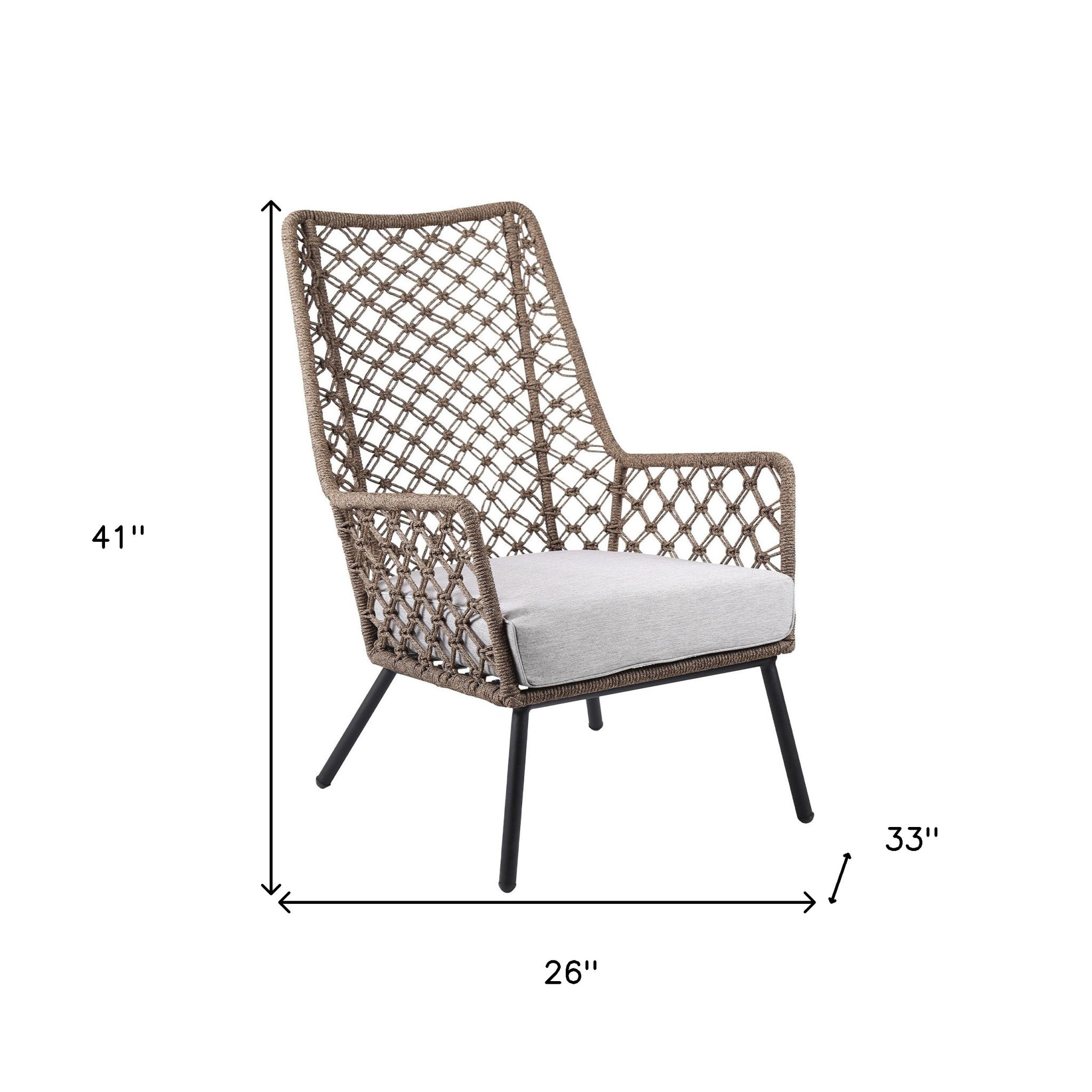 26" Gray Metal Outdoor Arm Chair with Gray Cushion-6