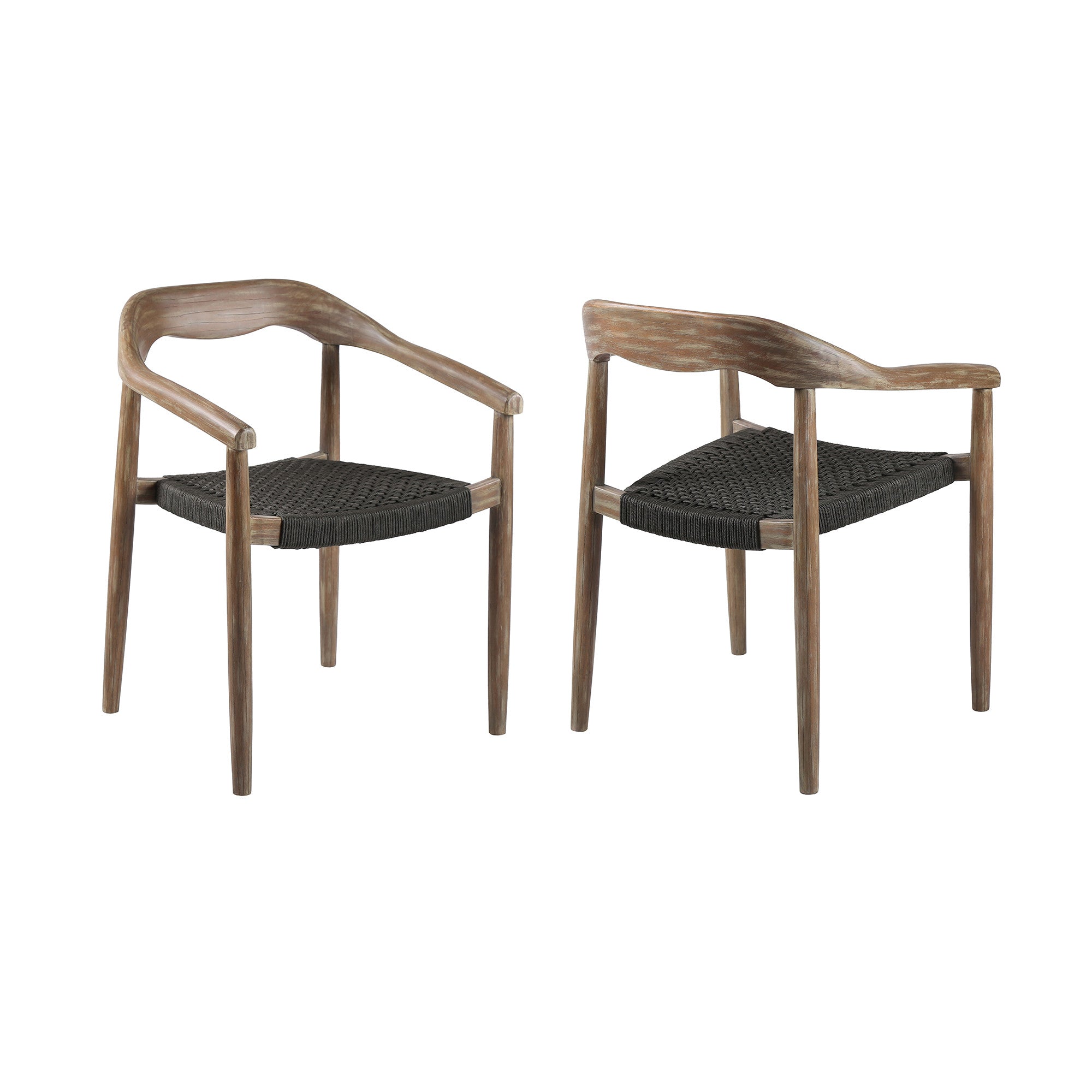Set of Two 22" Black and Natural Wood Solid Wood Outdoor Dining Chair-4