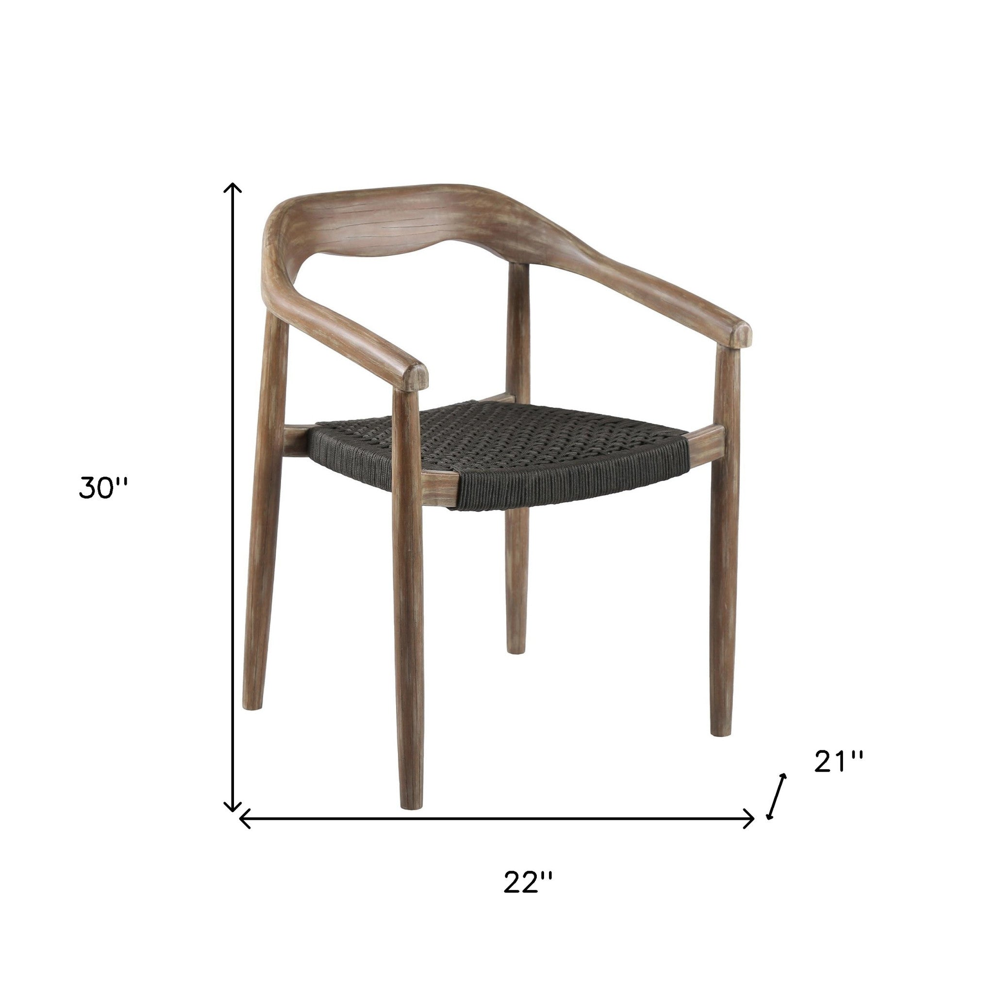 Set of Two 22" Black and Natural Wood Solid Wood Outdoor Dining Chair-6