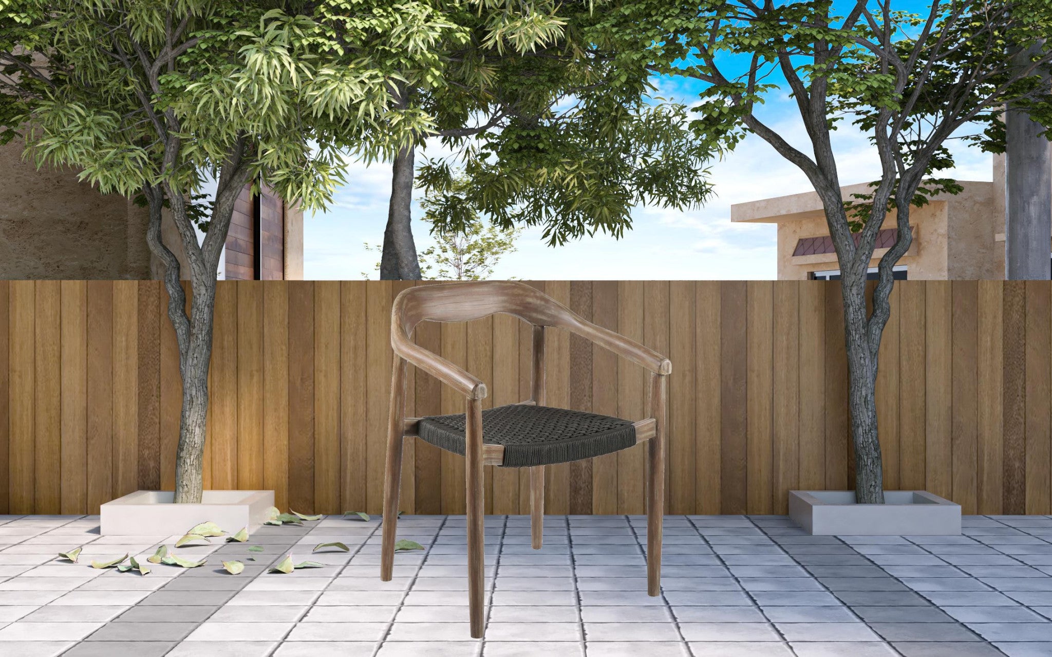 Set of Two 22" Black and Natural Wood Solid Wood Outdoor Dining Chair-1