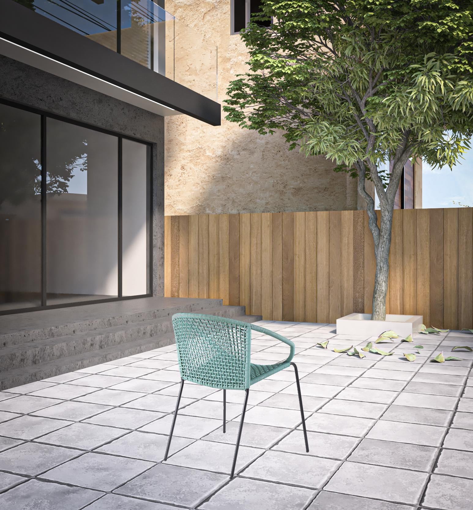 Set of Two 25" Green Metal Outdoor Dining Chair-2