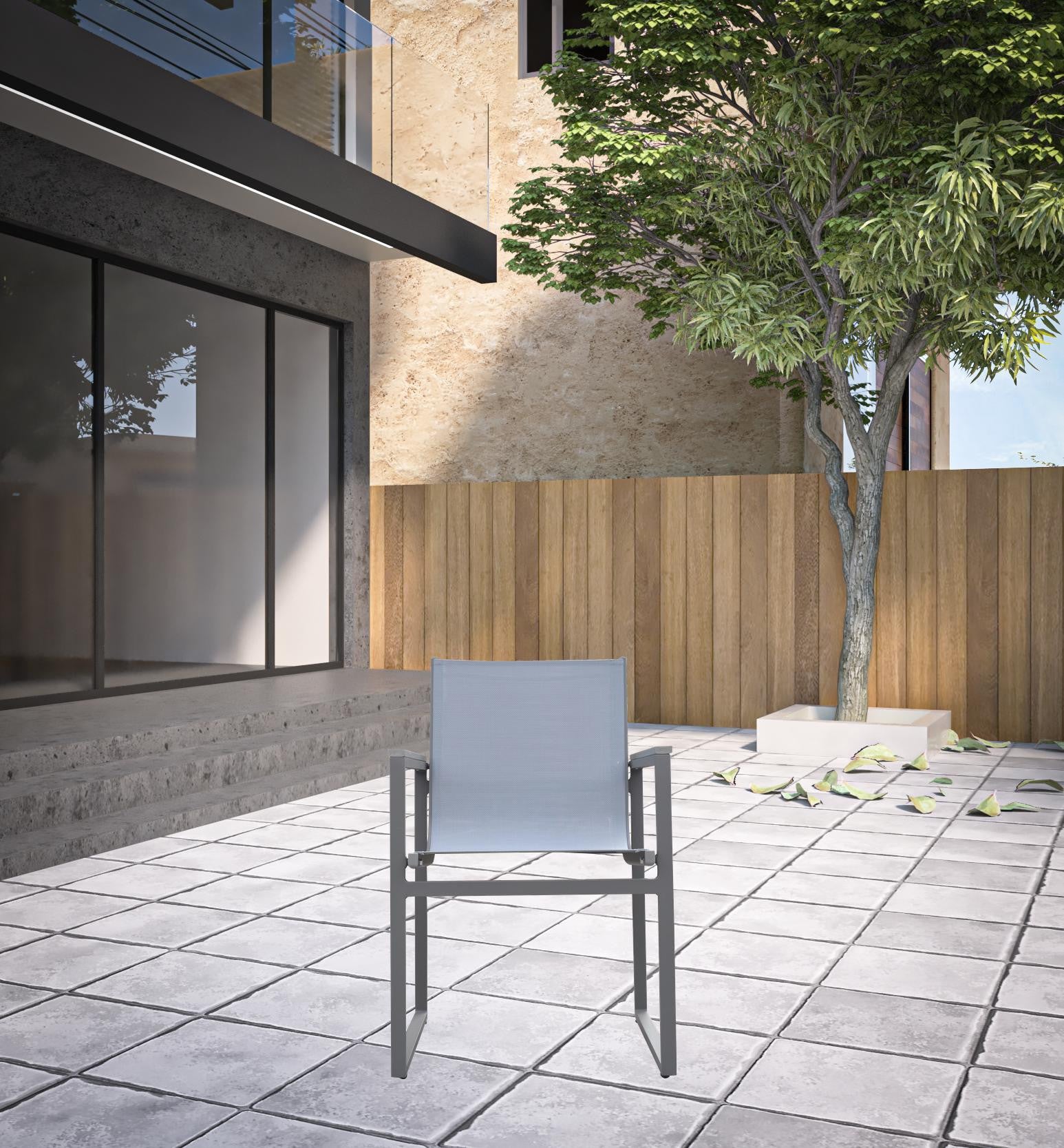 Set of Two 22" Light Gray Metal Outdoor Dining Chair-0