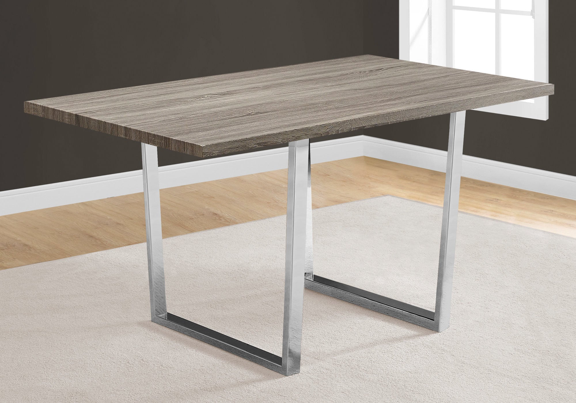 59" Taupe And Silver Solid Wood And Metal Sled Base Dining Table-4