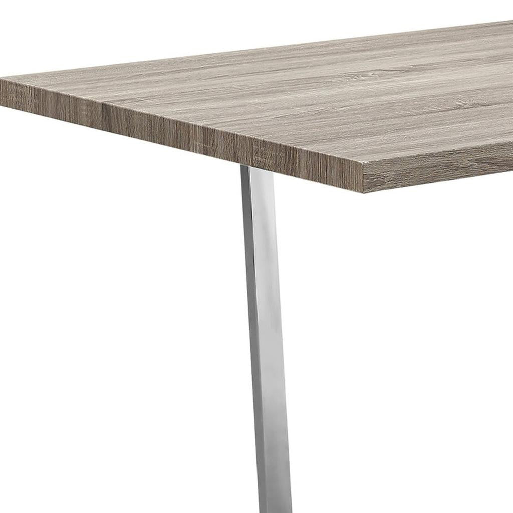 59" Taupe And Silver Solid Wood And Metal Sled Base Dining Table-2