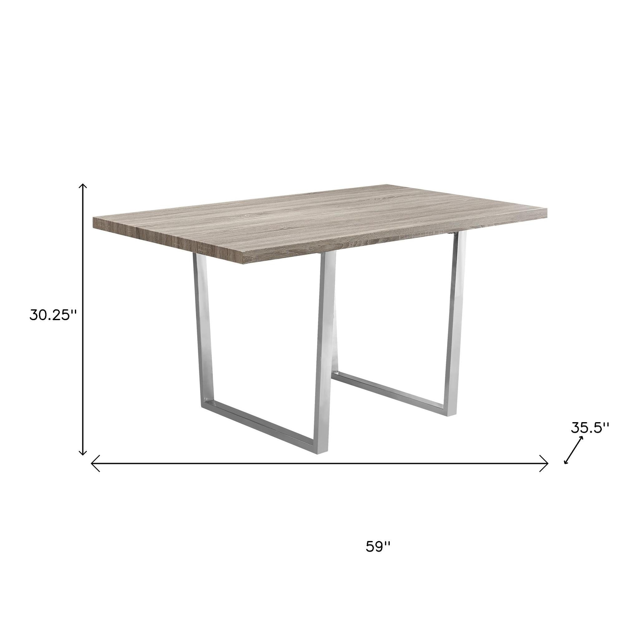 59" Taupe And Silver Solid Wood And Metal Sled Base Dining Table-6