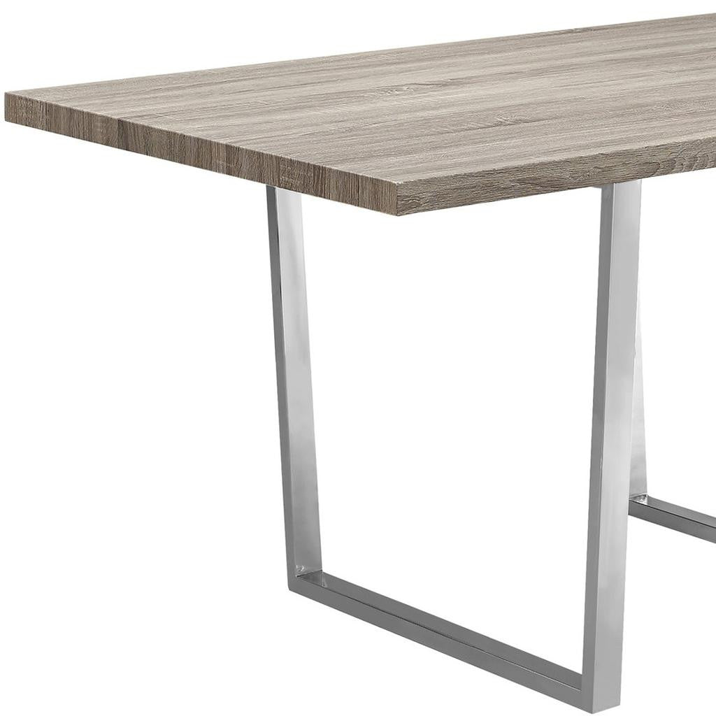 59" Taupe And Silver Solid Wood And Metal Sled Base Dining Table-3