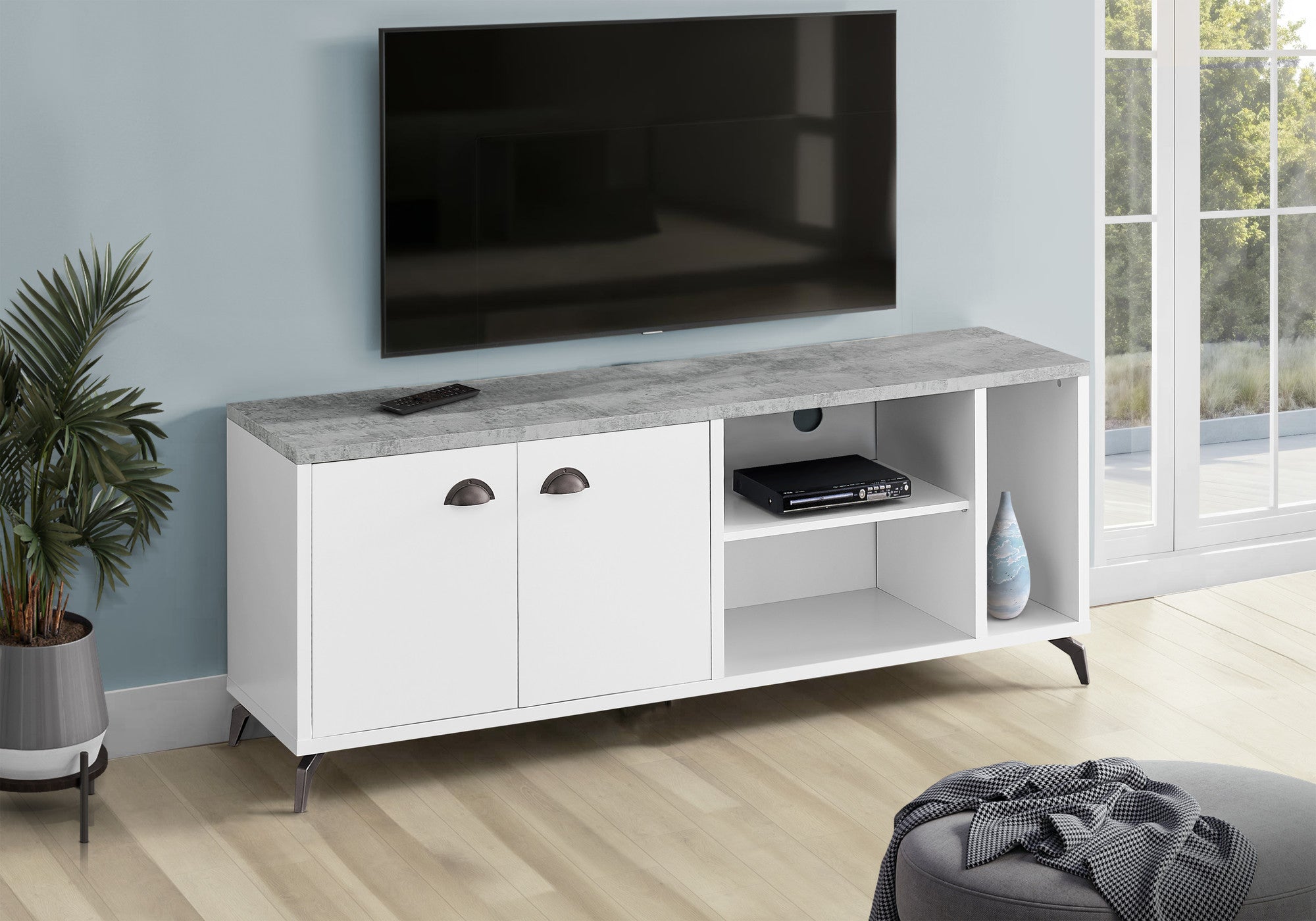 60" White Cabinet Enclosed Storage TV Stand-5