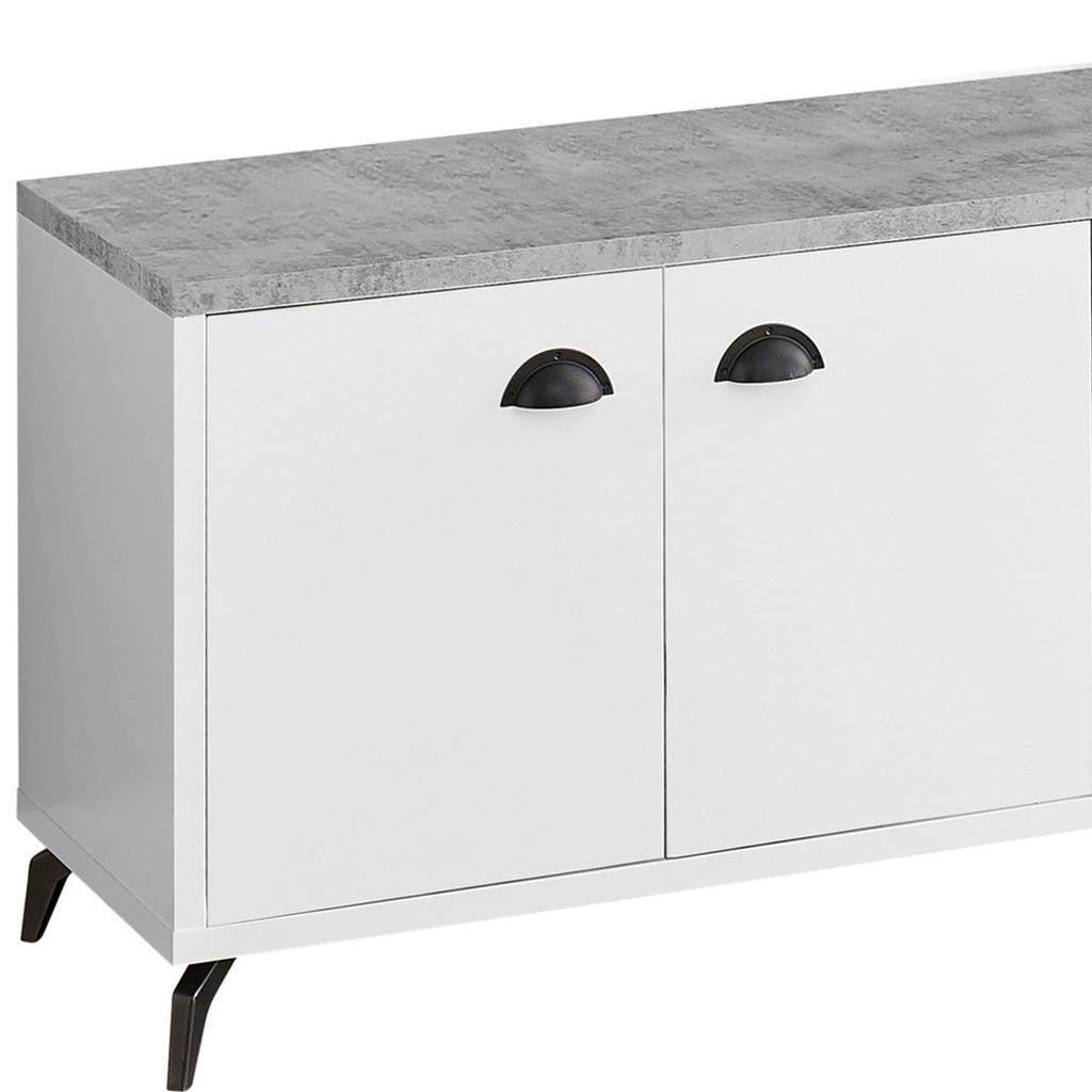 60" White Cabinet Enclosed Storage TV Stand-2