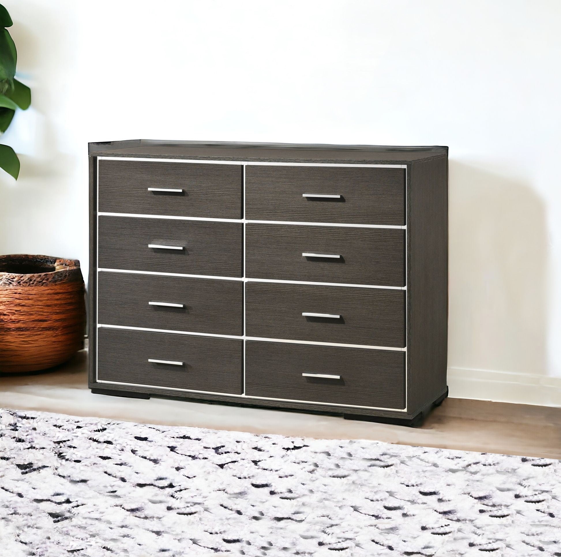 57" Gray Solid and Manufactured Wood Eight Drawer Double Dresser-0