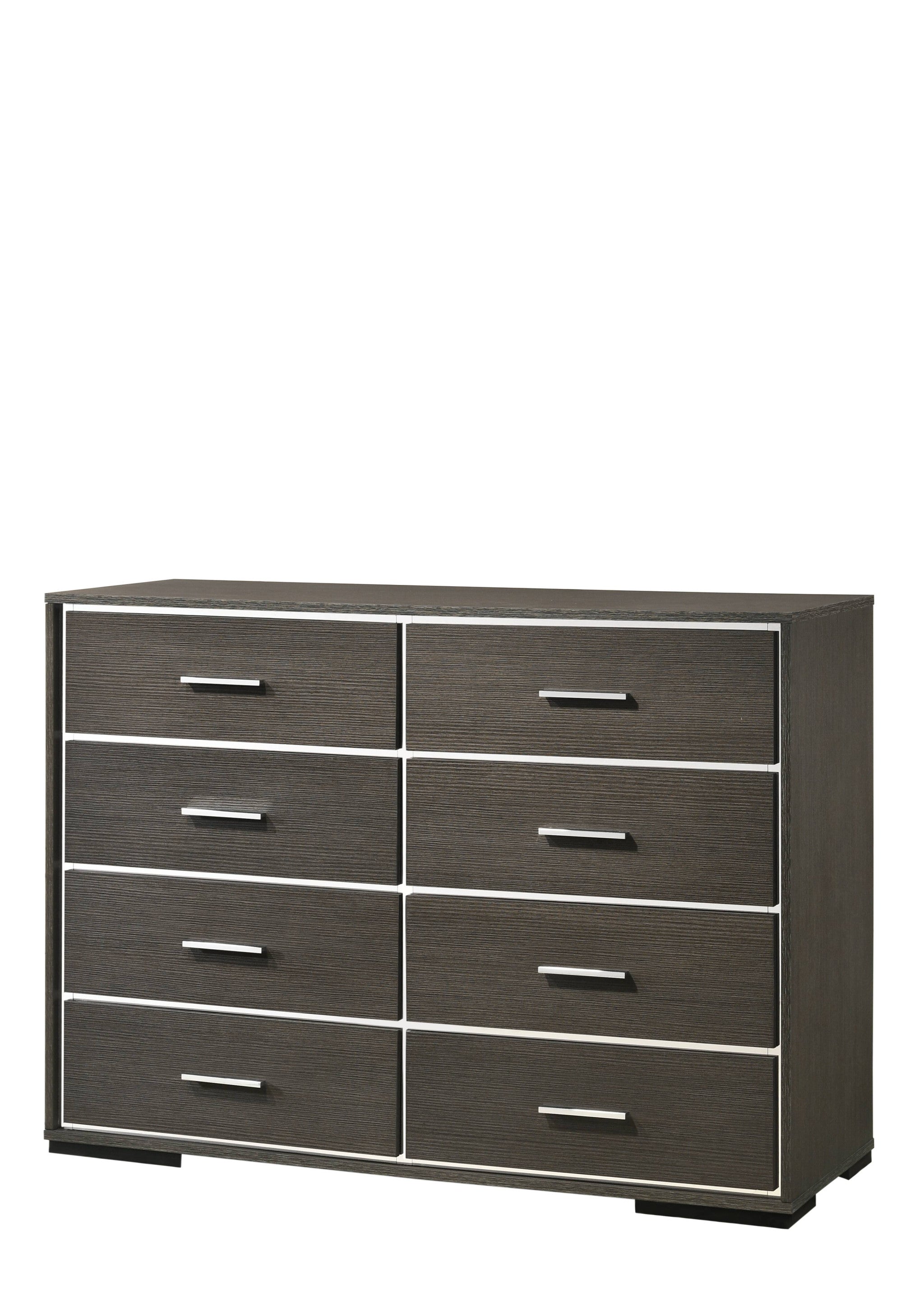 57" Gray Solid and Manufactured Wood Eight Drawer Double Dresser-1