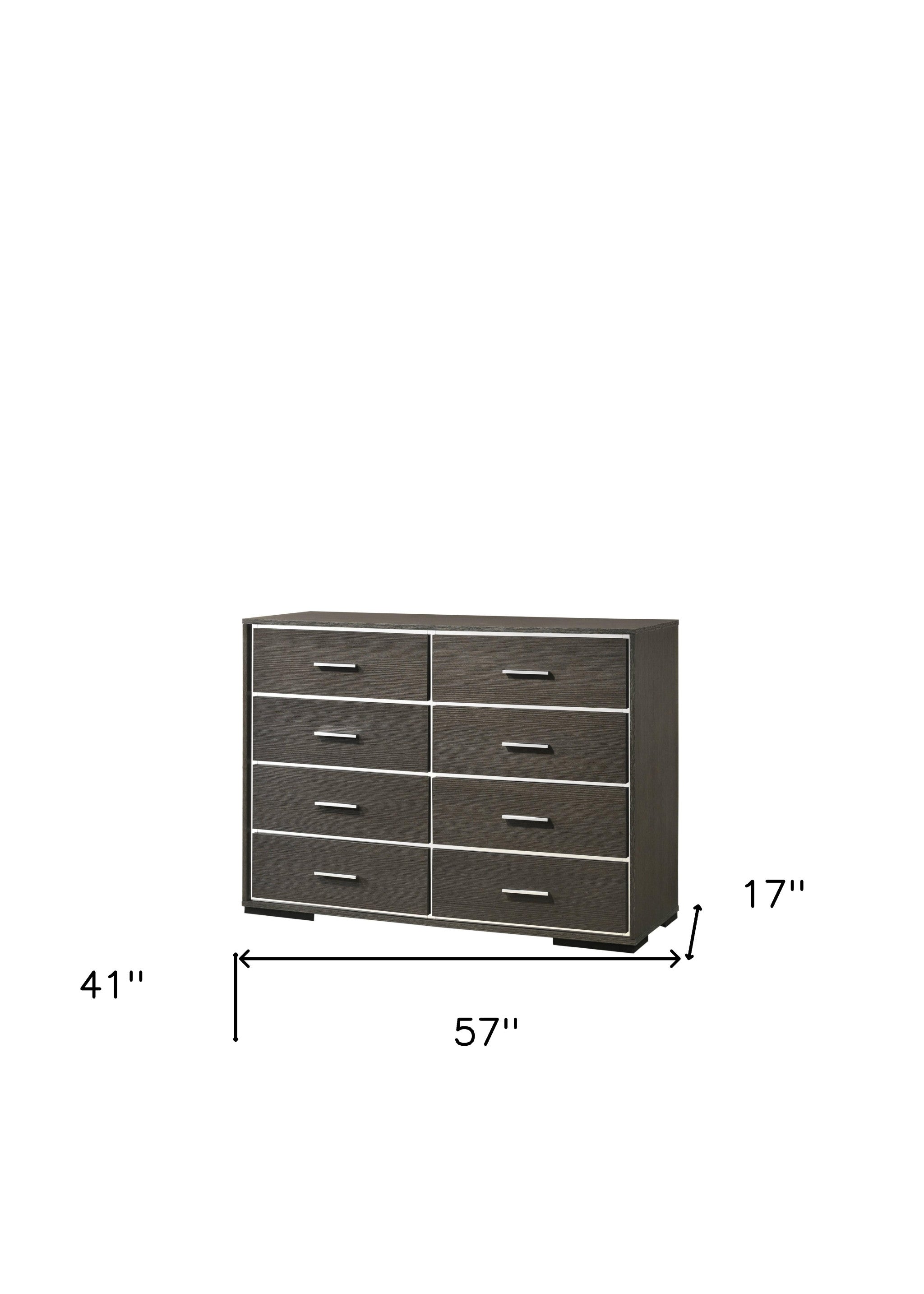 57" Gray Solid and Manufactured Wood Eight Drawer Double Dresser-6