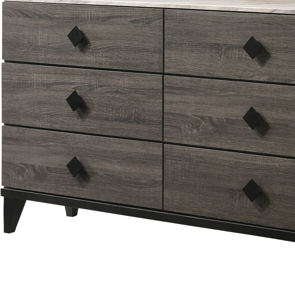 61" Gray Solid and Manufactured Wood Six Drawer Double Dresser-6