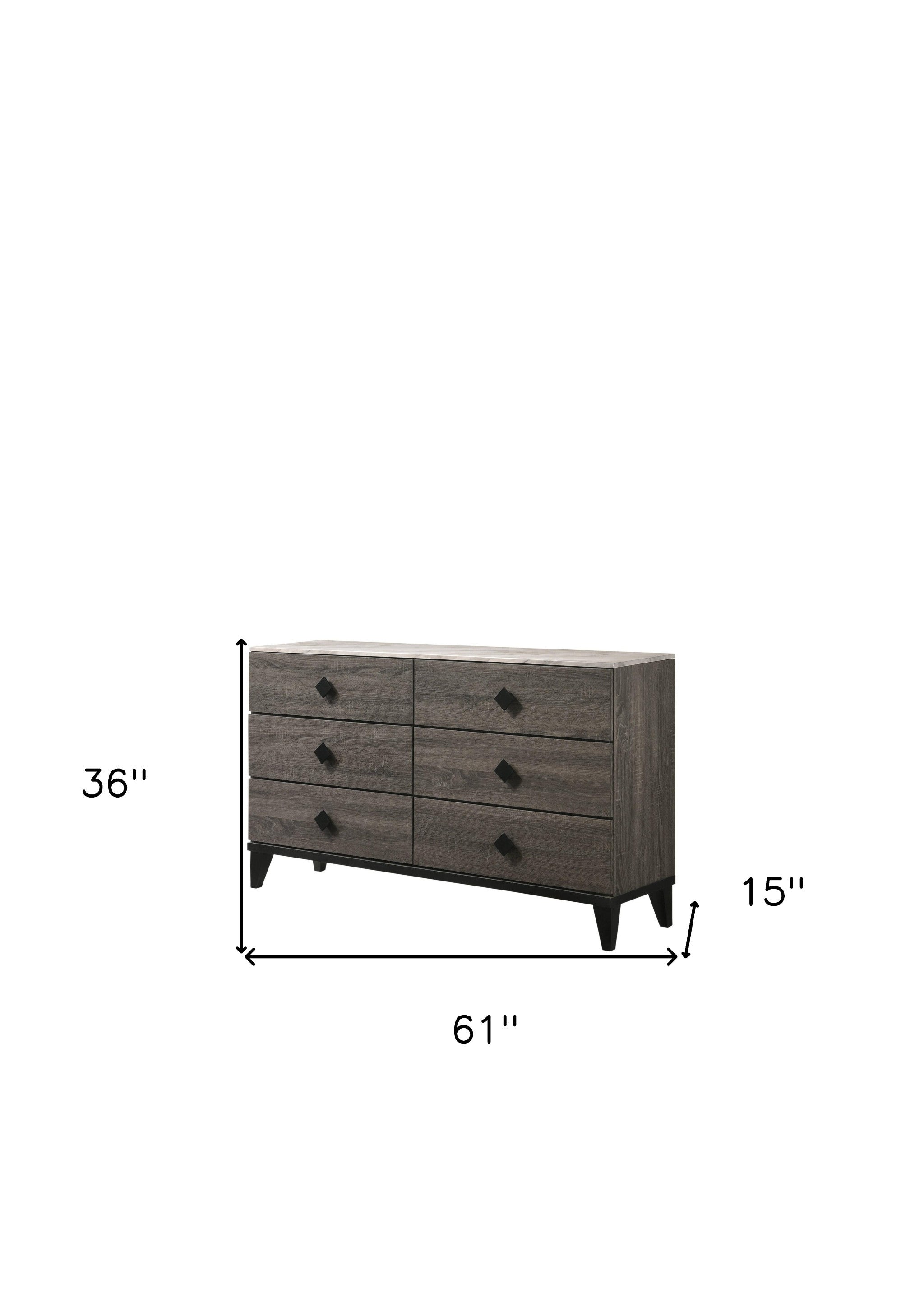 61" Gray Solid and Manufactured Wood Six Drawer Double Dresser-7
