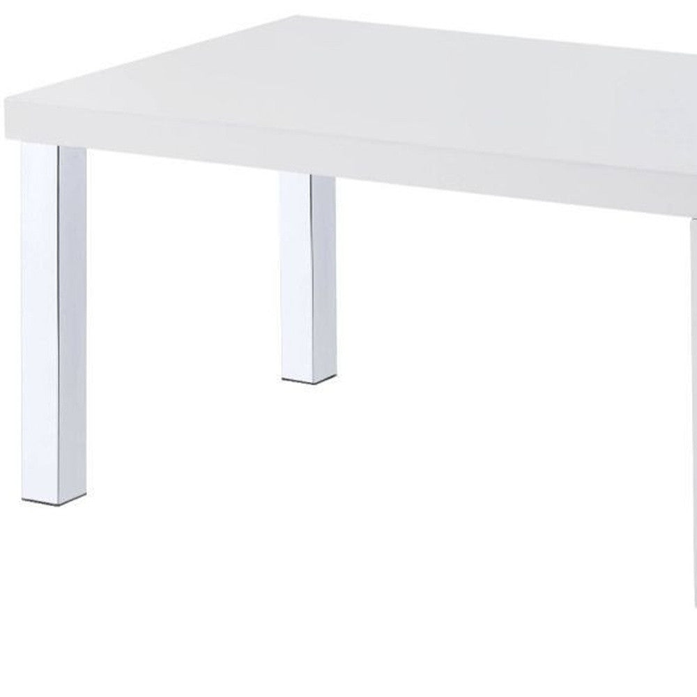 47" White and Silver Wood And Metal Frame Coffee Table With Shelf-3