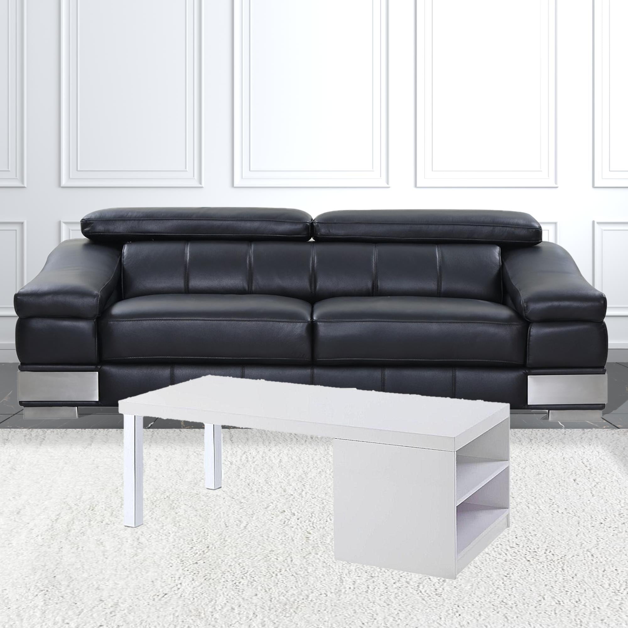 47" White and Silver Wood And Metal Frame Coffee Table With Shelf-1