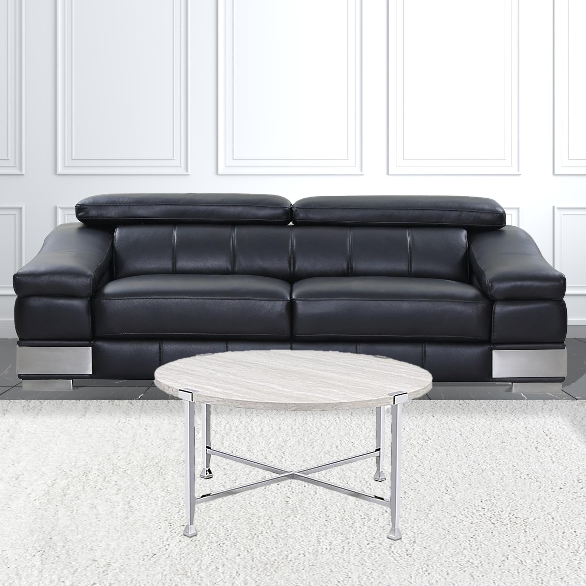 36" White and Silver Metal Round Cross Legs Coffee Table-1