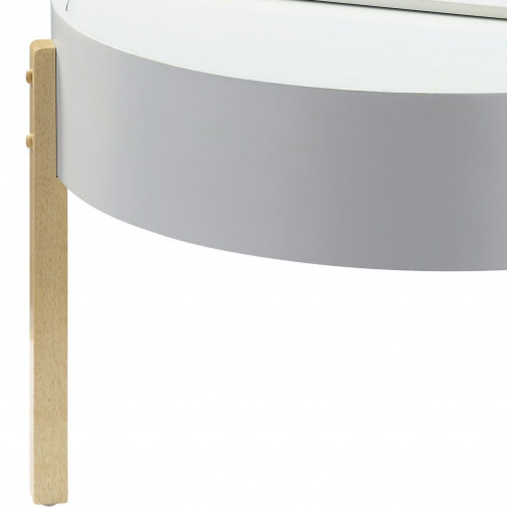 32" White and Natural Wood And Solid Wood Round Coffee Table-3