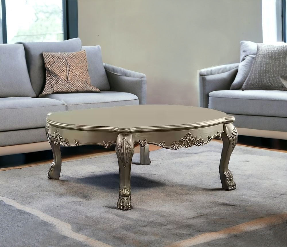 54" Gold and Bone Wood Coffee Table-0