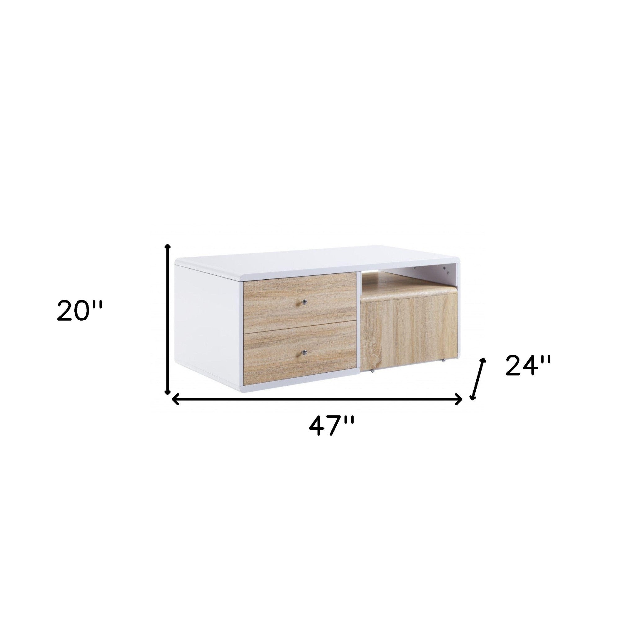 47" White and Natural Wood Frame Coffee Table With Two Drawers-7