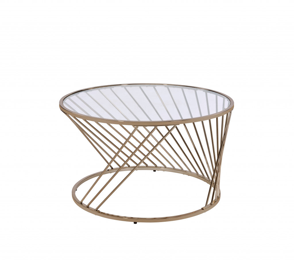 32" Clear and Champagne Glass And Metal Round Frame Coffee Table-0