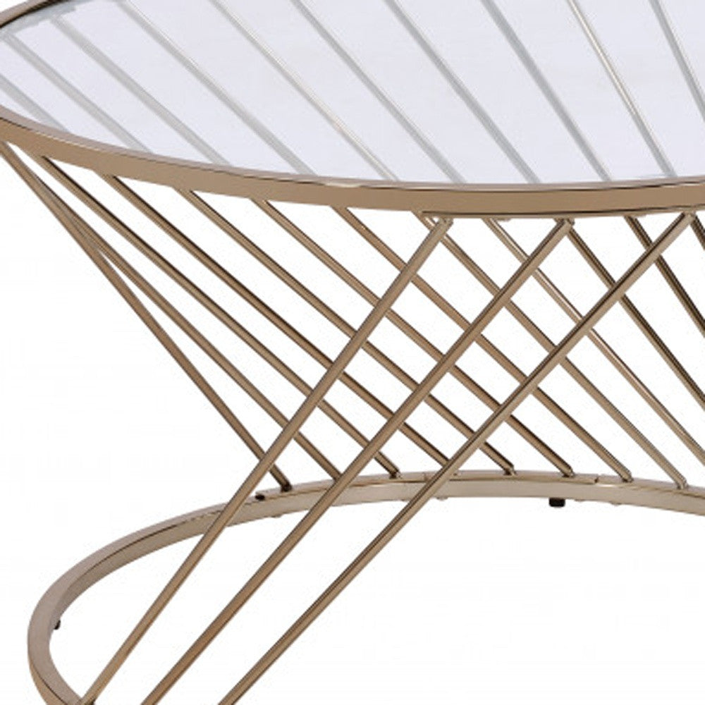 32" Clear and Champagne Glass And Metal Round Frame Coffee Table-2