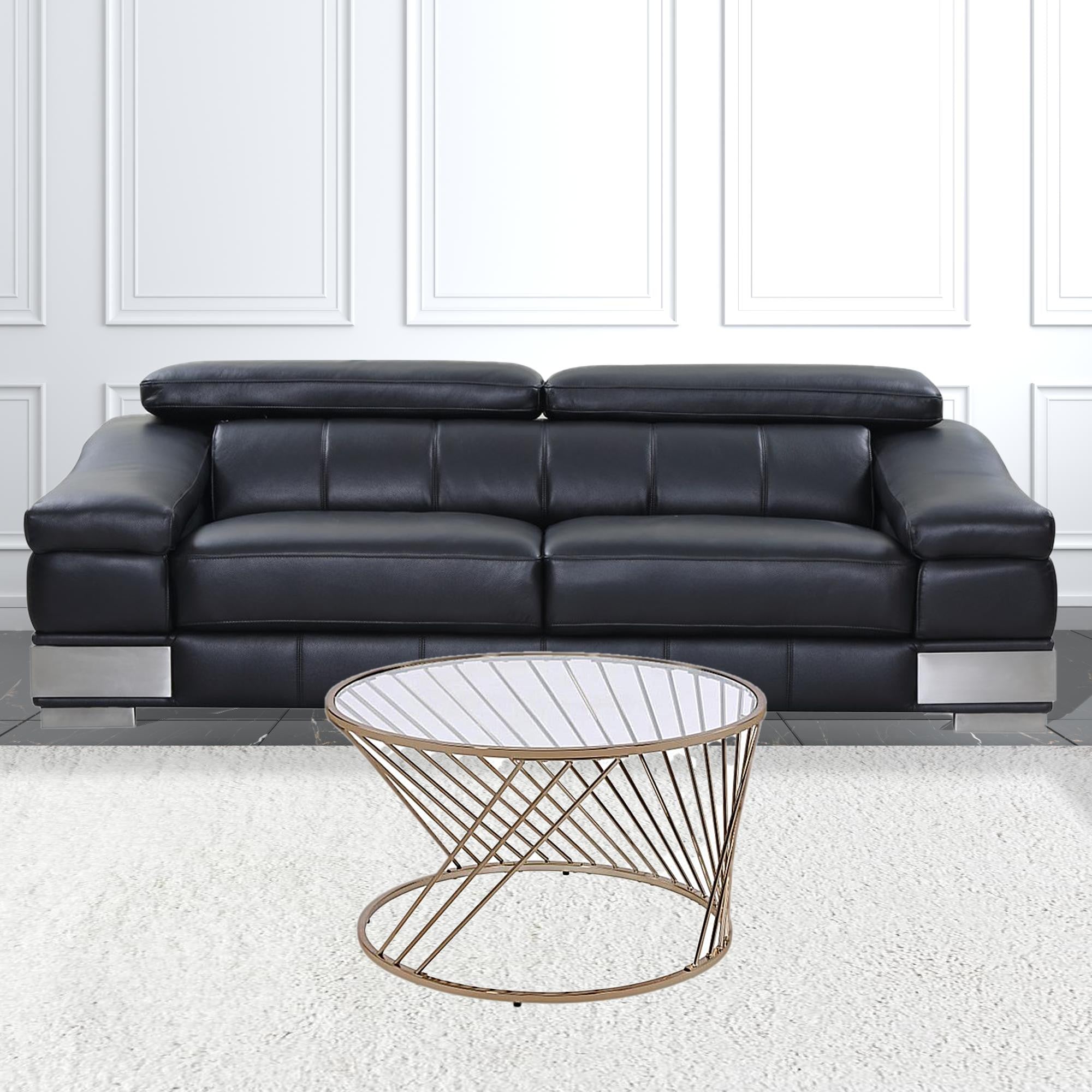 32" Clear and Champagne Glass And Metal Round Frame Coffee Table-1