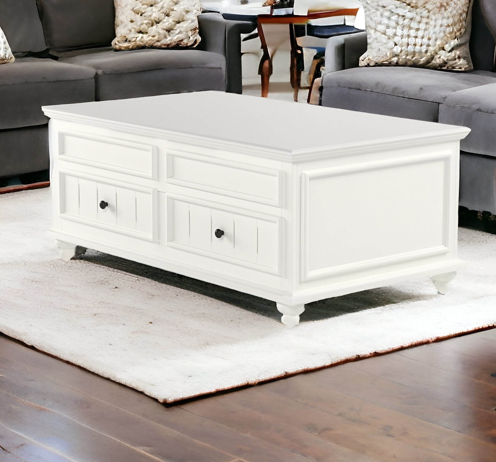 48" White Wood Lift Top Solid Coffee Table With Two Drawers-1