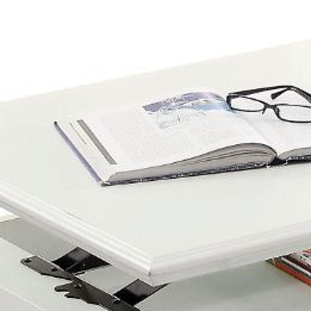 48" White Wood Lift Top Solid Coffee Table With Two Drawers-6