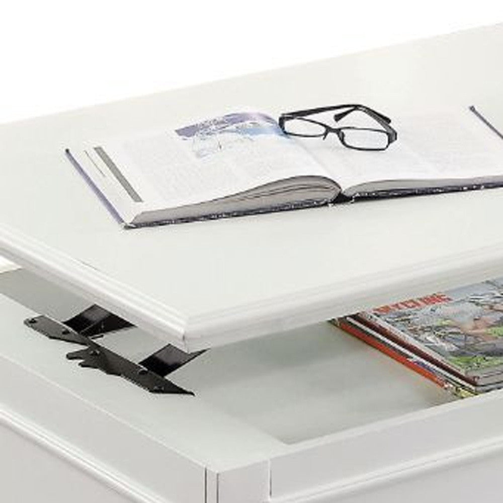 48" White Wood Lift Top Solid Coffee Table With Two Drawers-7