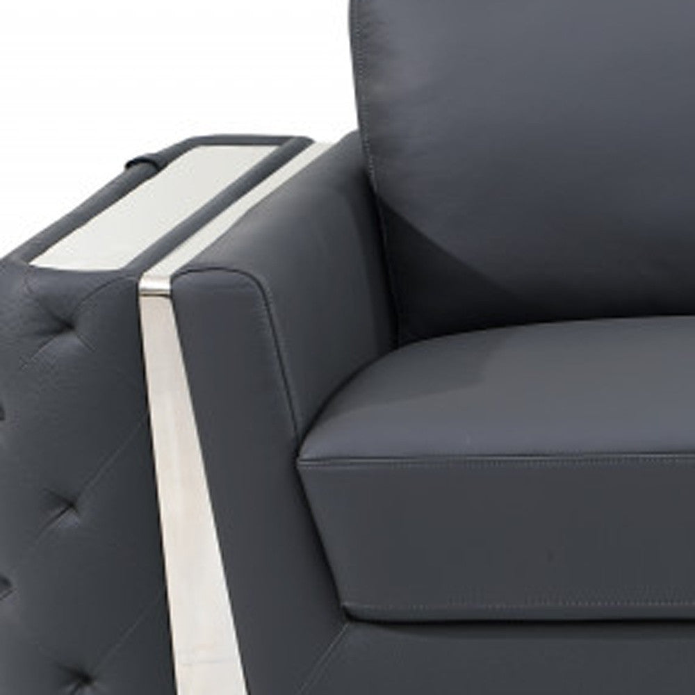 90" Gray Italian Leather Sofa With Silver Legs-8