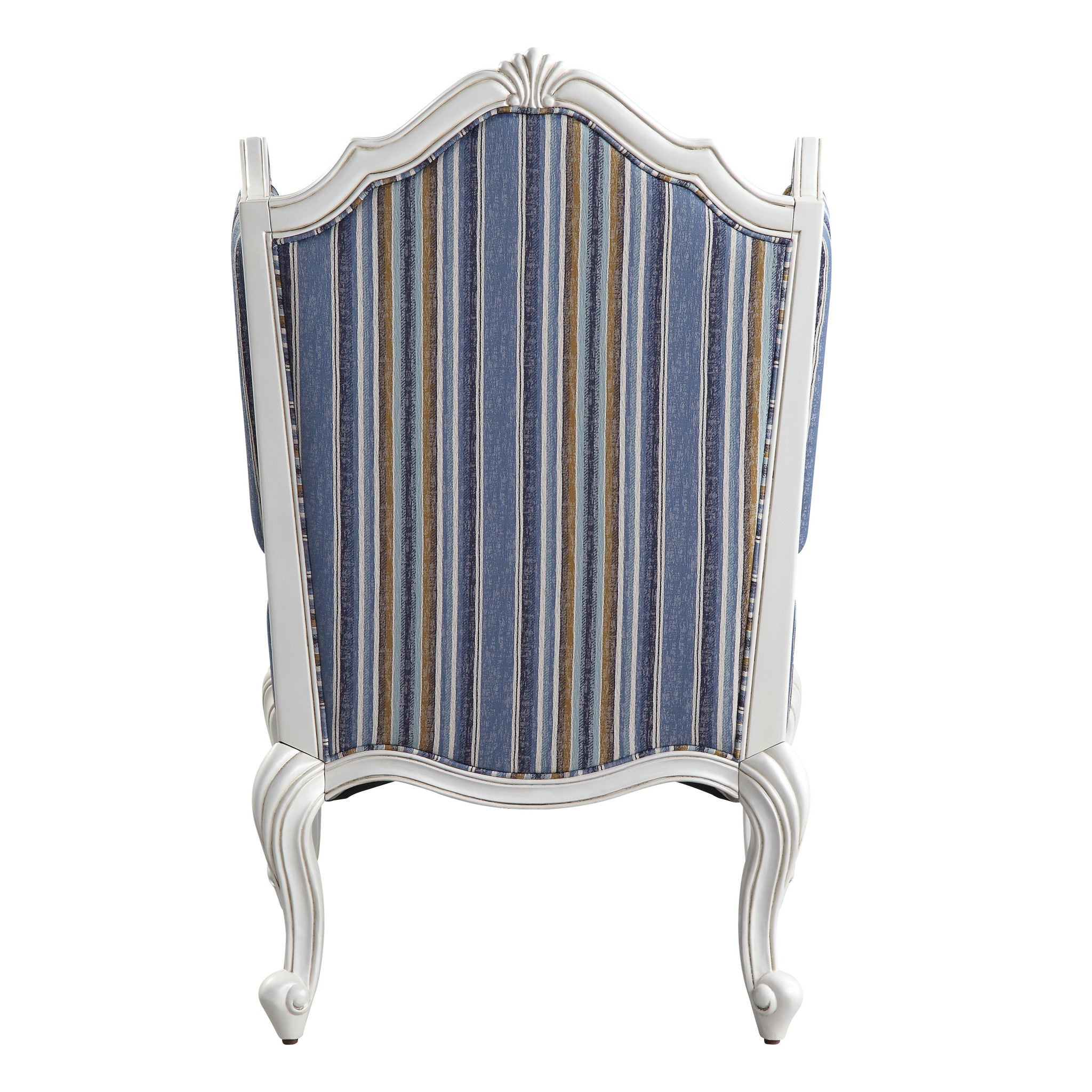 31" Blue and White Fabric Striped Wingback Chair And Toss Pillow-3