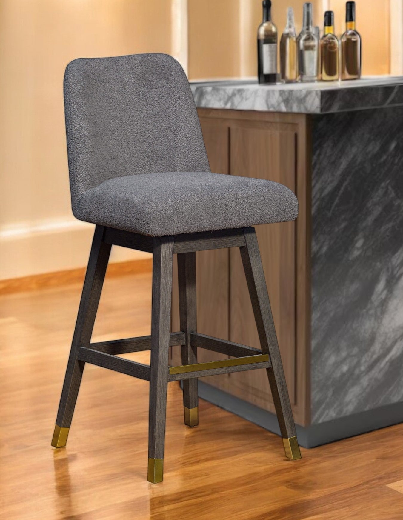 30" Gray Solid Wood Bar Height Swivel Bar Chair-0