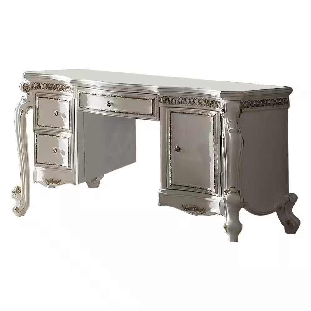 62" Pearl Wood Vanity Table With Three Drawers-1