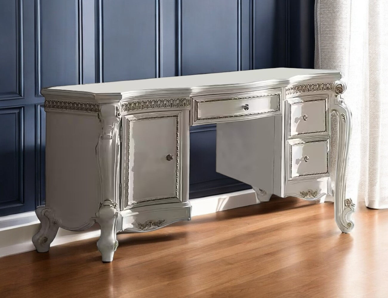 62" Pearl Wood Vanity Table With Three Drawers-0