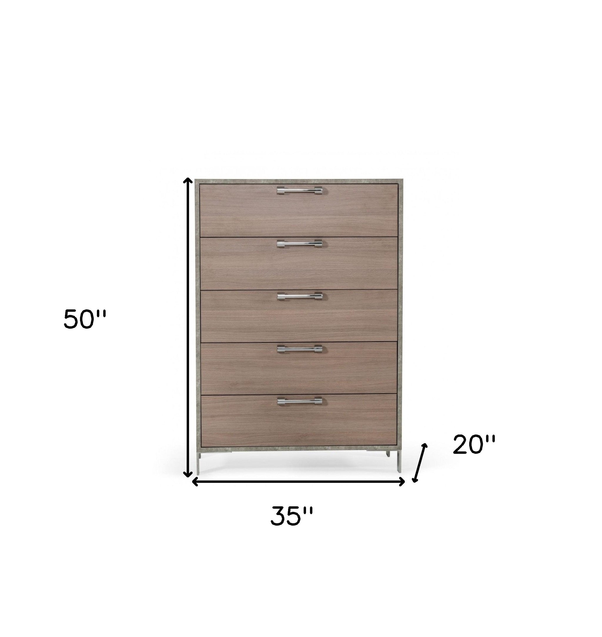 35" Brown Oak And Grey Solid And Manufactured Wood Five Drawer Chest-6