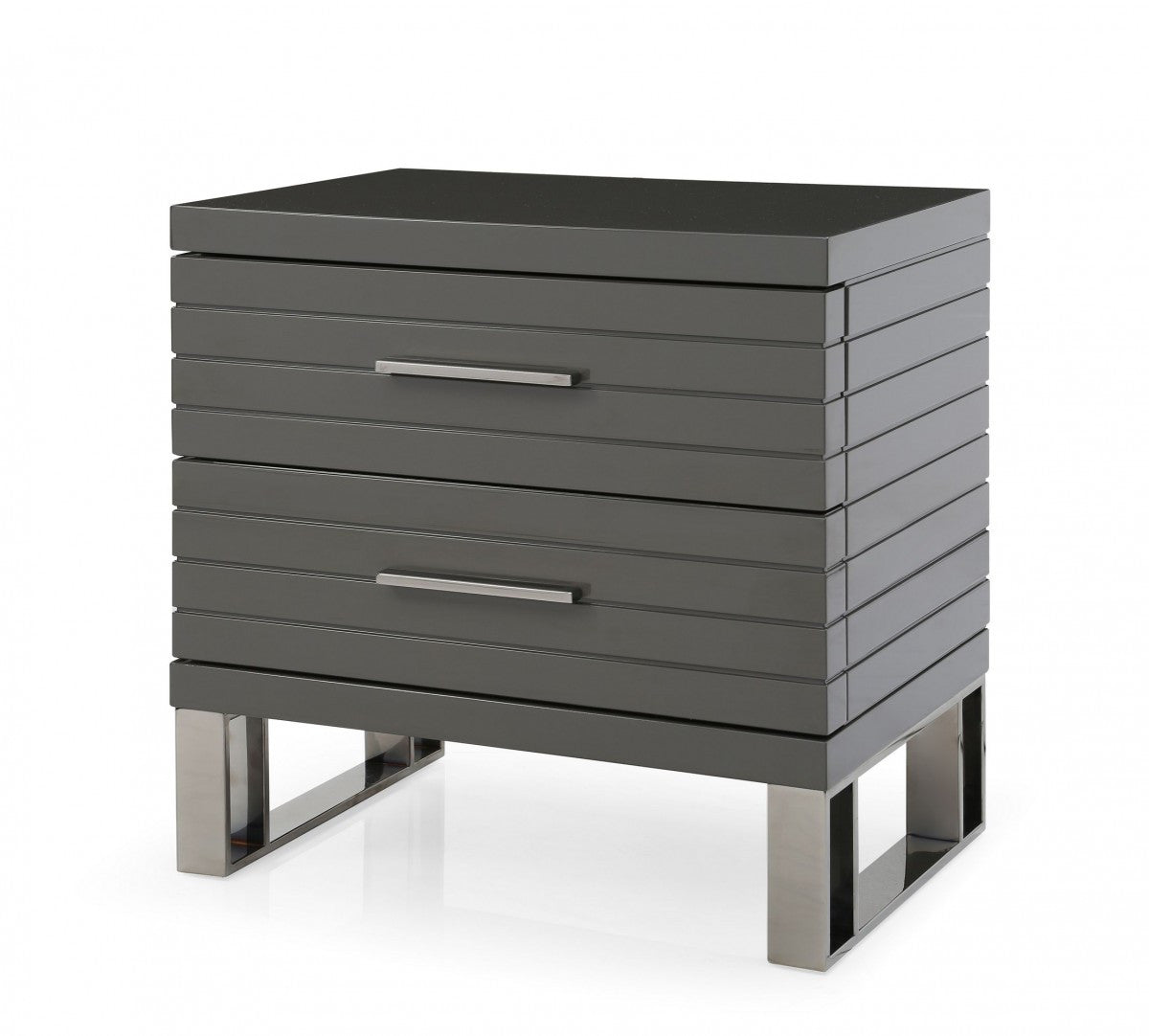 23" Silver And Gray Stainless Steel Solid and Manufactured Wood Two Drawer Nightstand-1