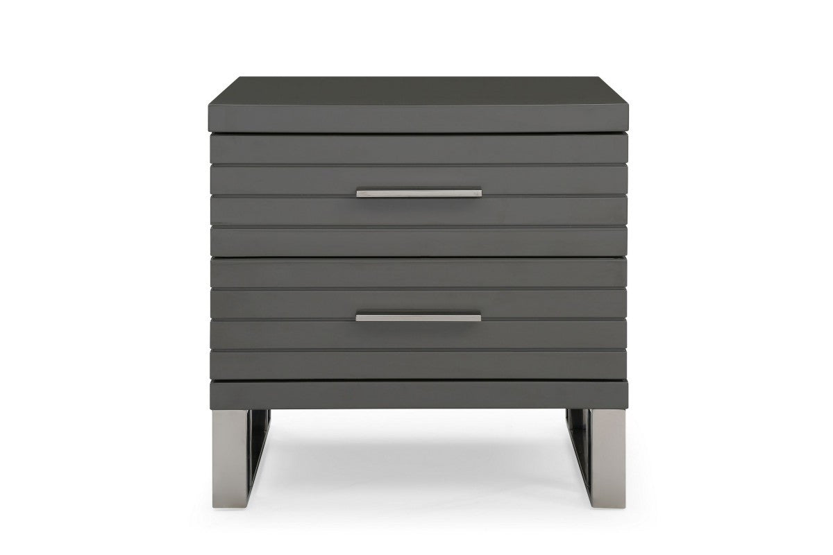 23" Silver And Gray Stainless Steel Solid and Manufactured Wood Two Drawer Nightstand-2