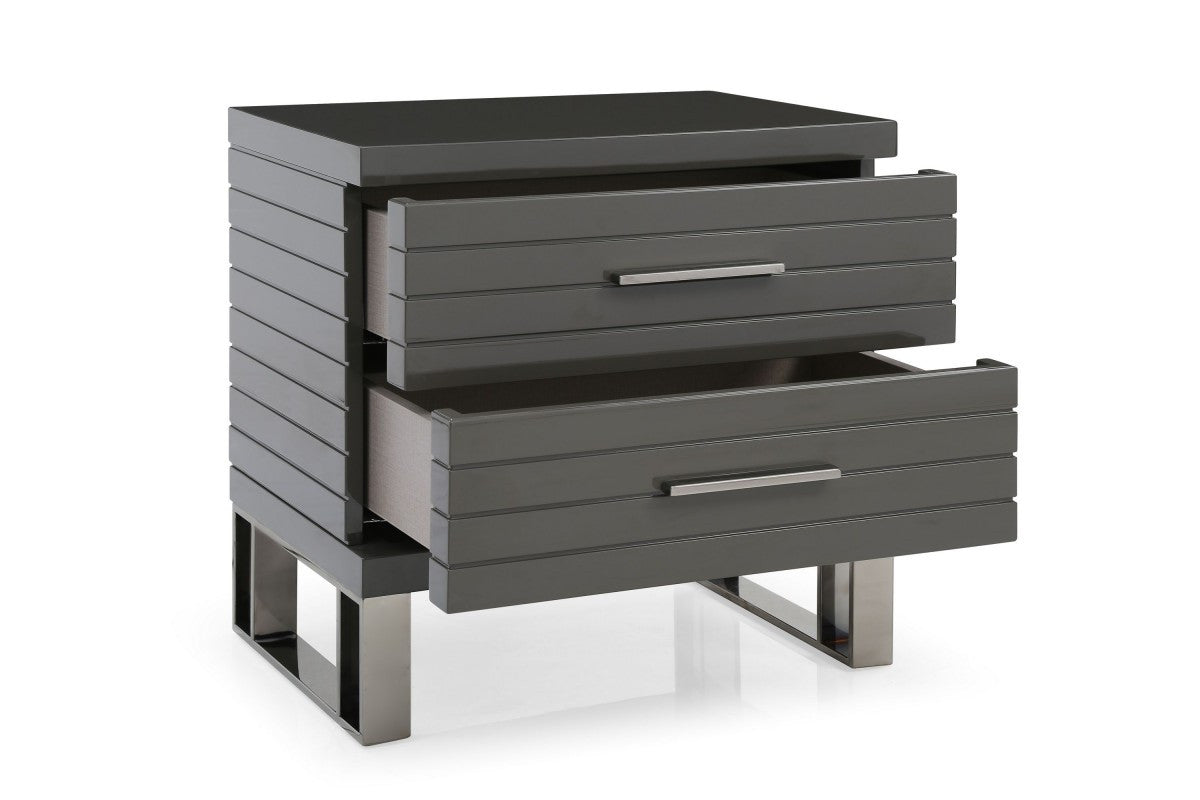 23" Silver And Gray Stainless Steel Solid and Manufactured Wood Two Drawer Nightstand-3