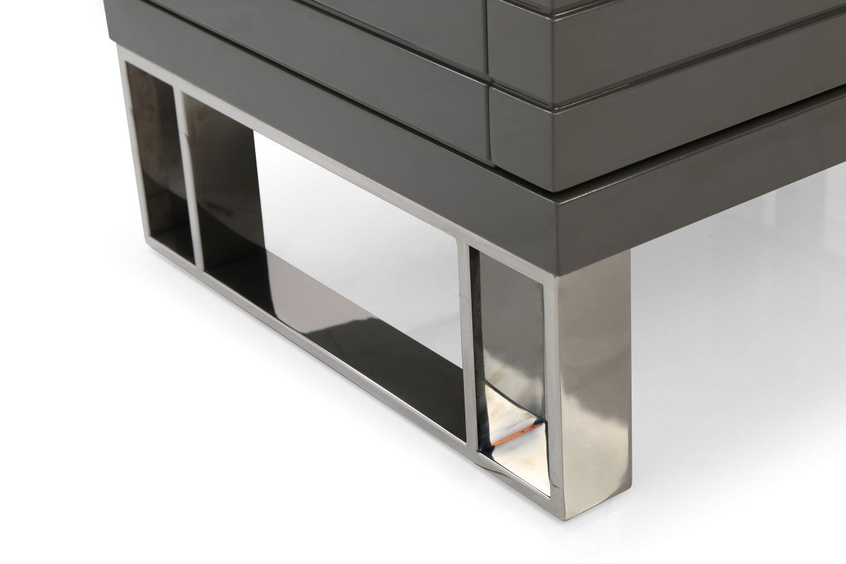 23" Silver And Gray Stainless Steel Solid and Manufactured Wood Two Drawer Nightstand-4