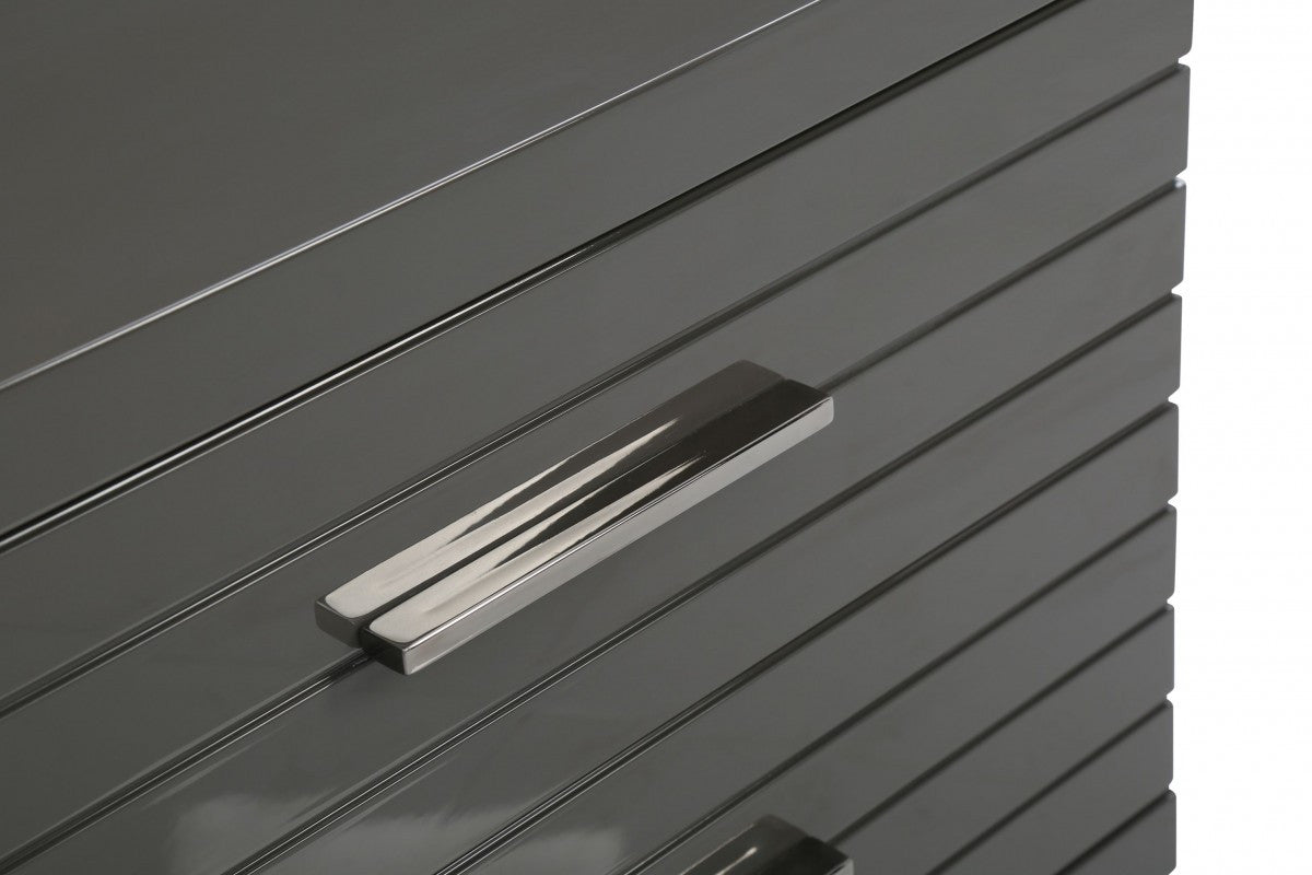 23" Silver And Gray Stainless Steel Solid and Manufactured Wood Two Drawer Nightstand-5