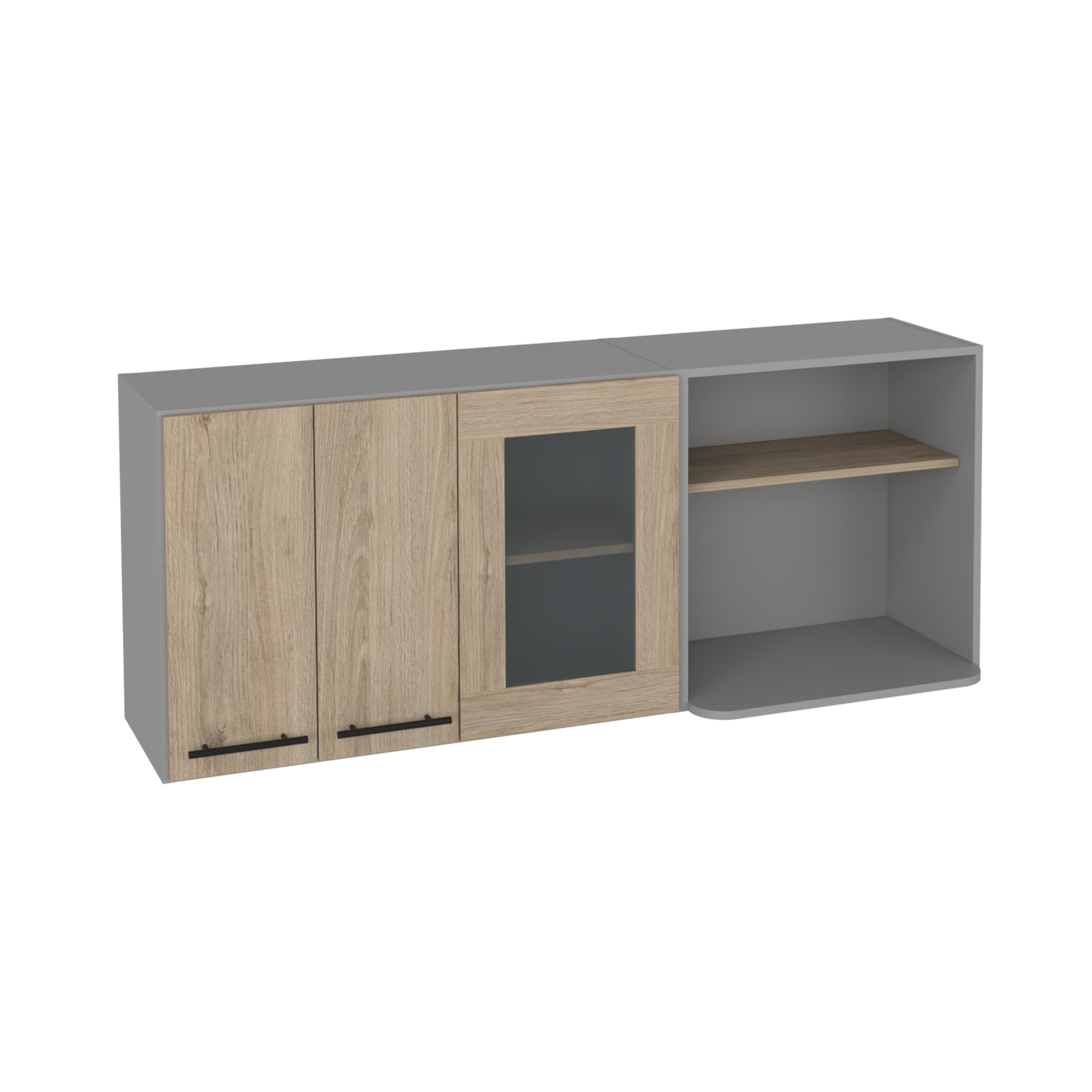 24" Gray and Natural Wood Wall Mounted Kitchen Cabinet With Three Doors-3