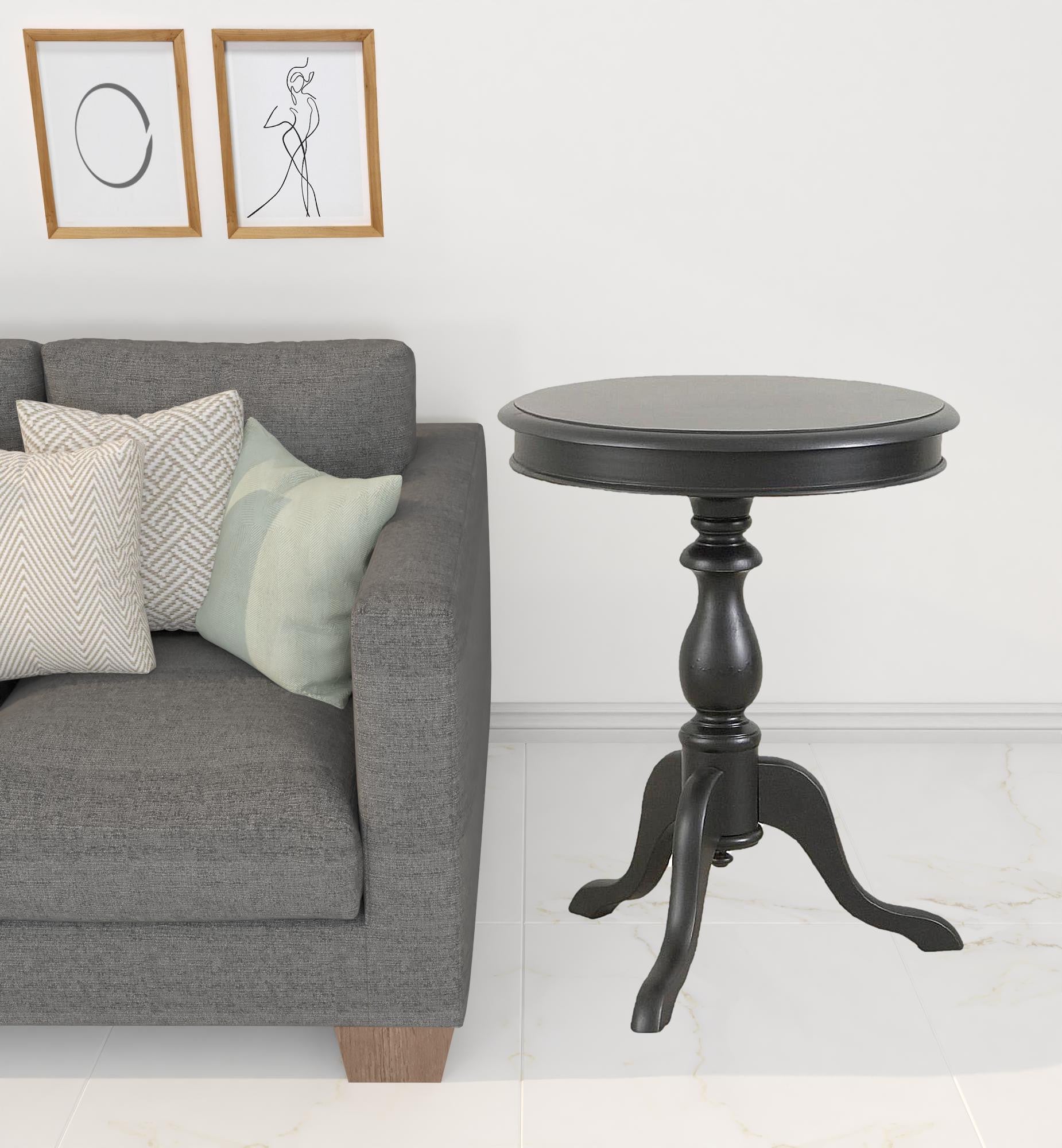 25" Black Manufactured Wood Round End Table-1